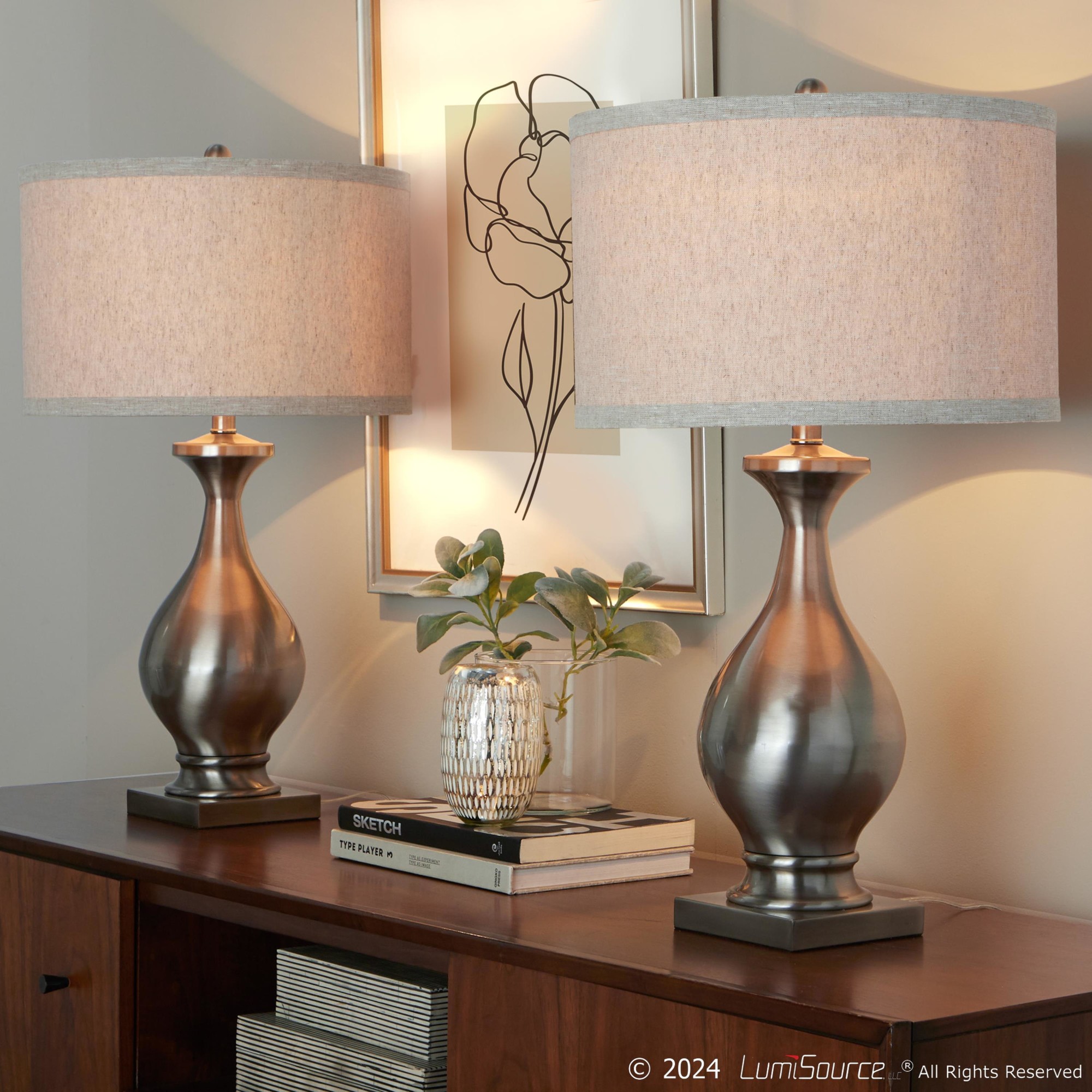 Pin 28" Metal Table Lamp - Set Of 2